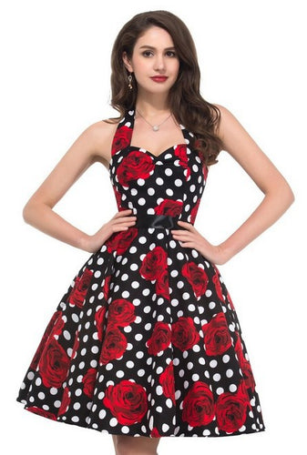 Women's Retro Swing Dress with Floral Pattern and Polka Dots Stilla