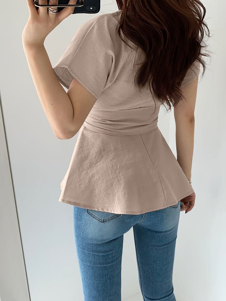 Stilla | Beige Dametop Med Rynket Bund