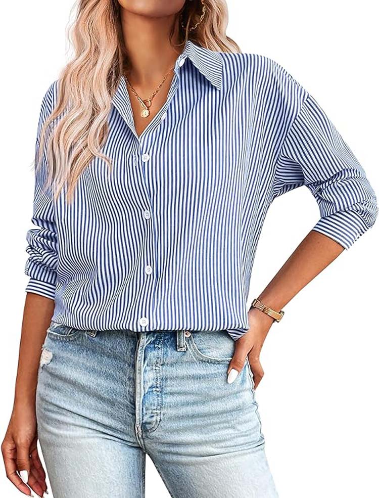 Stilla | Stribet Bluse Med Knapper