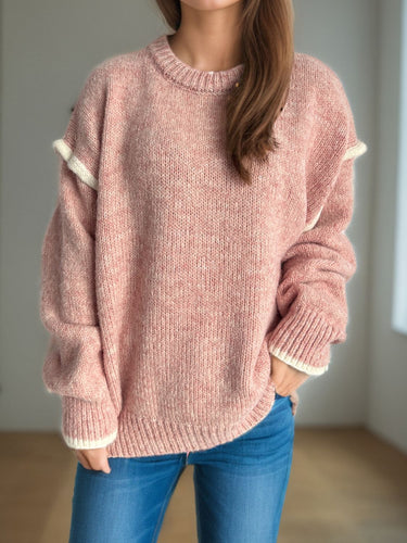 Stilla | Pullover med rund halsudskæring, overskårne skuldre og kontrasterende kant