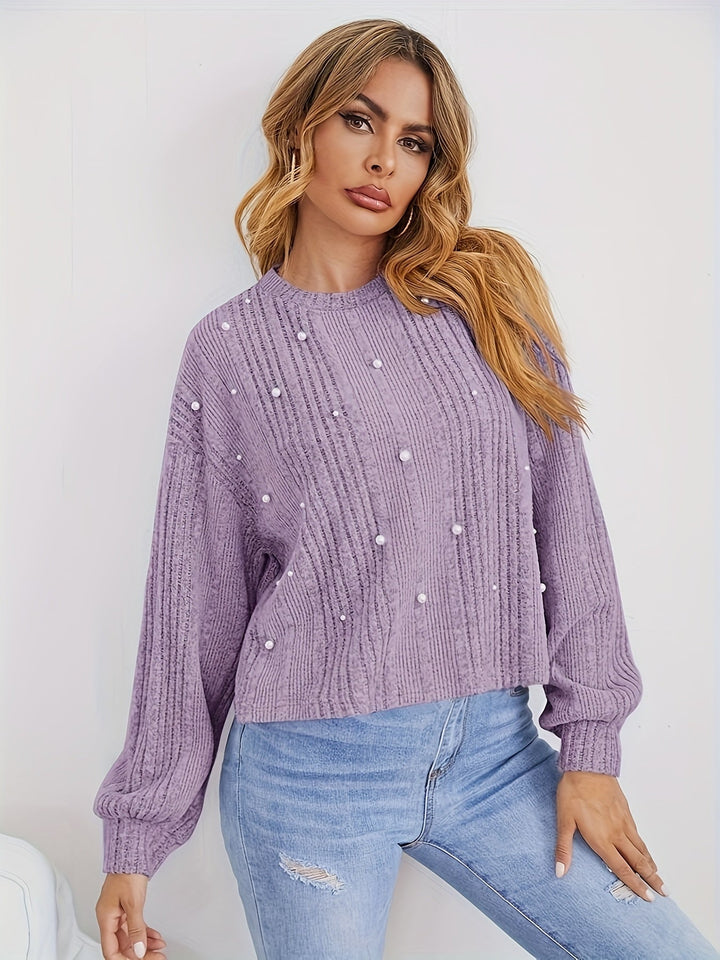 Stilla | Rib Pullover med Perle Detaljer