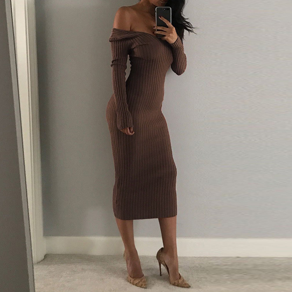 Dame Off-Shoulder Strikkjole med figursyget snit Stilla