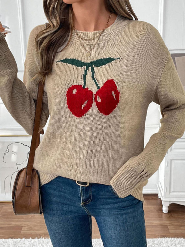 Stilla | Pullover med lange ærmer og rund halsudskæring Perfee Cherry