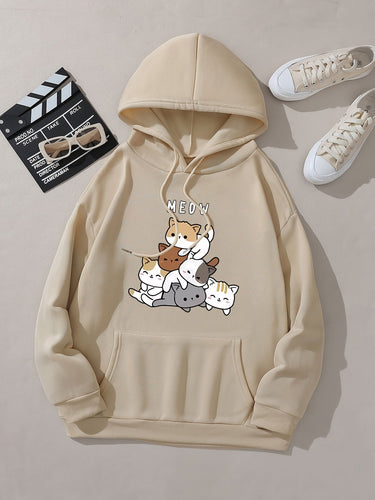 Stilla | Sweatshirt med hætte af fleece med tryk til damer