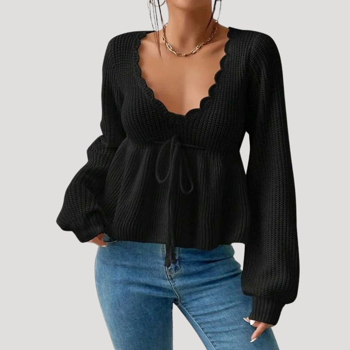Stilla | Scalloped Edge Strikket Babydoll Trøje