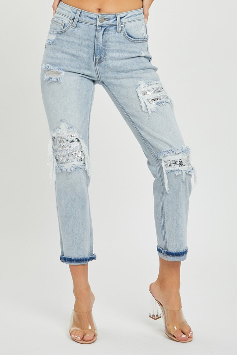 Stilla | Mid-Rise Paillet Patcher Jeans