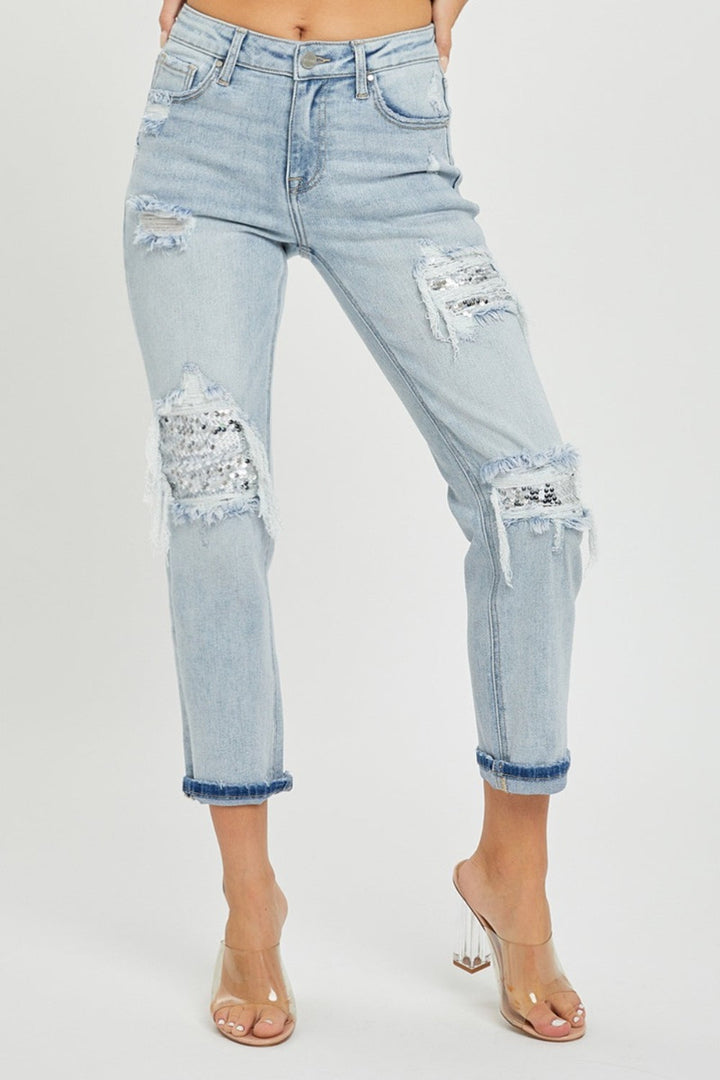 Stilla | Mid-rise Pailletter Patch Jeans