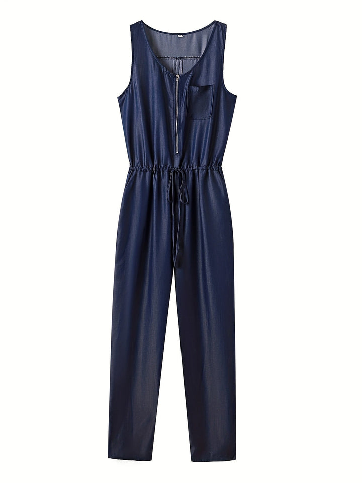 Stilla | Denim Jumpsuit Med Lynlås Foran Og Linning