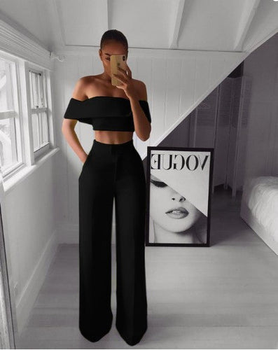 Stilla | Set Off Shoulder Crop Top og Bred Bukser