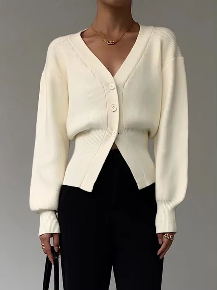 Stilla | V-Udskæring Strikcardigan med Knapper