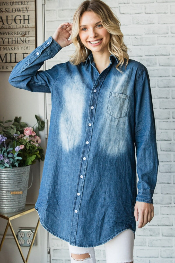 Stilla | Pocketed Button Up Vasket Denim Skjorte