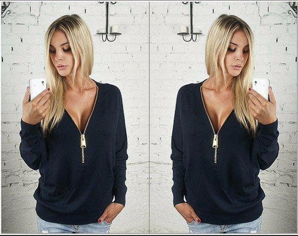 Kvindernes Oversized Sweater med Moderne Lynlås Stilla