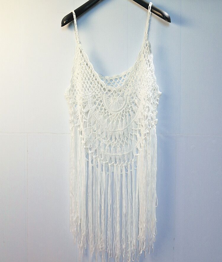 Dame Hæklet Frynse Cover-Up Top Stilla