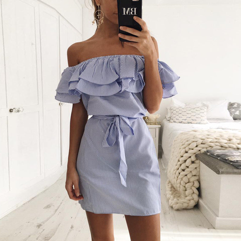 Dame Off-Shoulder Ruffle Kort Kjole Stilla
