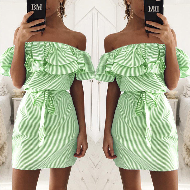 Dame Off-Shoulder Ruffle Kort Kjole Stilla