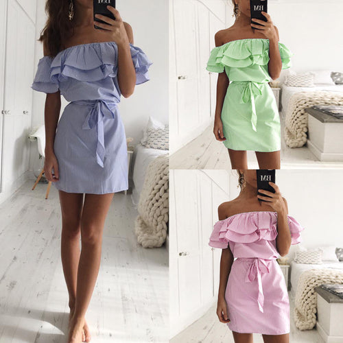 Dame Off-Shoulder Ruffle Kort Kjole Stilla