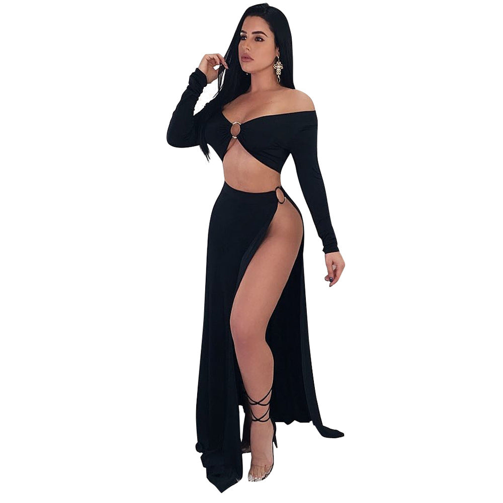 Dame Elegant Cut-Out Maxikjole med asymmetrisk snit og lange ærmer Stilla