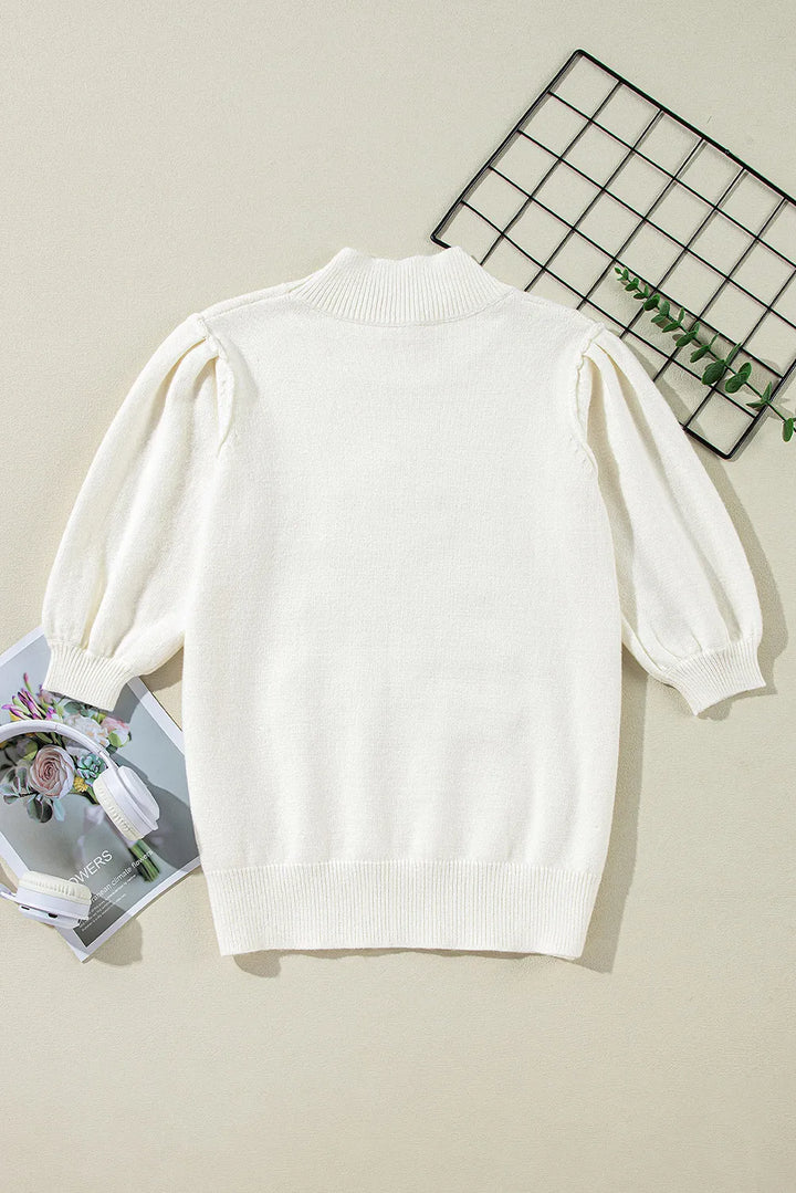 Stilla | Kortærmet pullover med glimmer og ståkrave