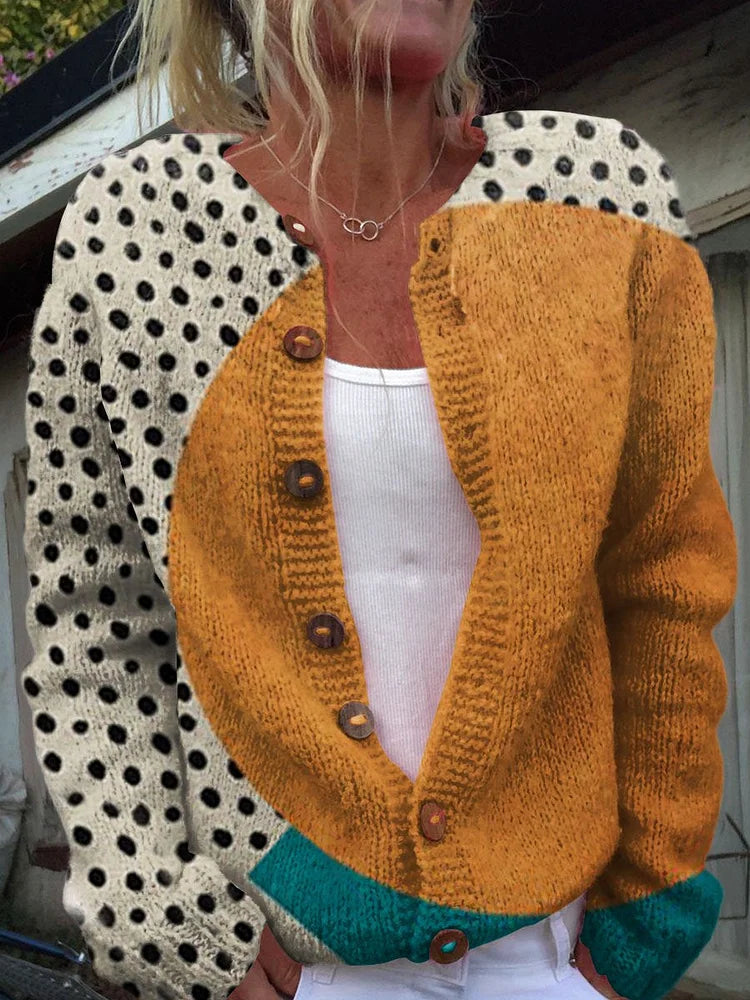 Stilla | Pull Strikjakke I Minimalistisk Stil Med Abstrakt Punkmønster og Bånd