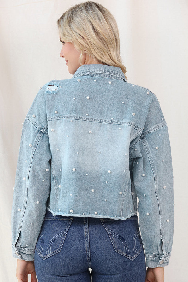 Stilla | Perle Trim Knap Up Denim Jakke