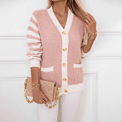 Stilla | Dame sweater Oversize Stribet Med Knapdetaljer