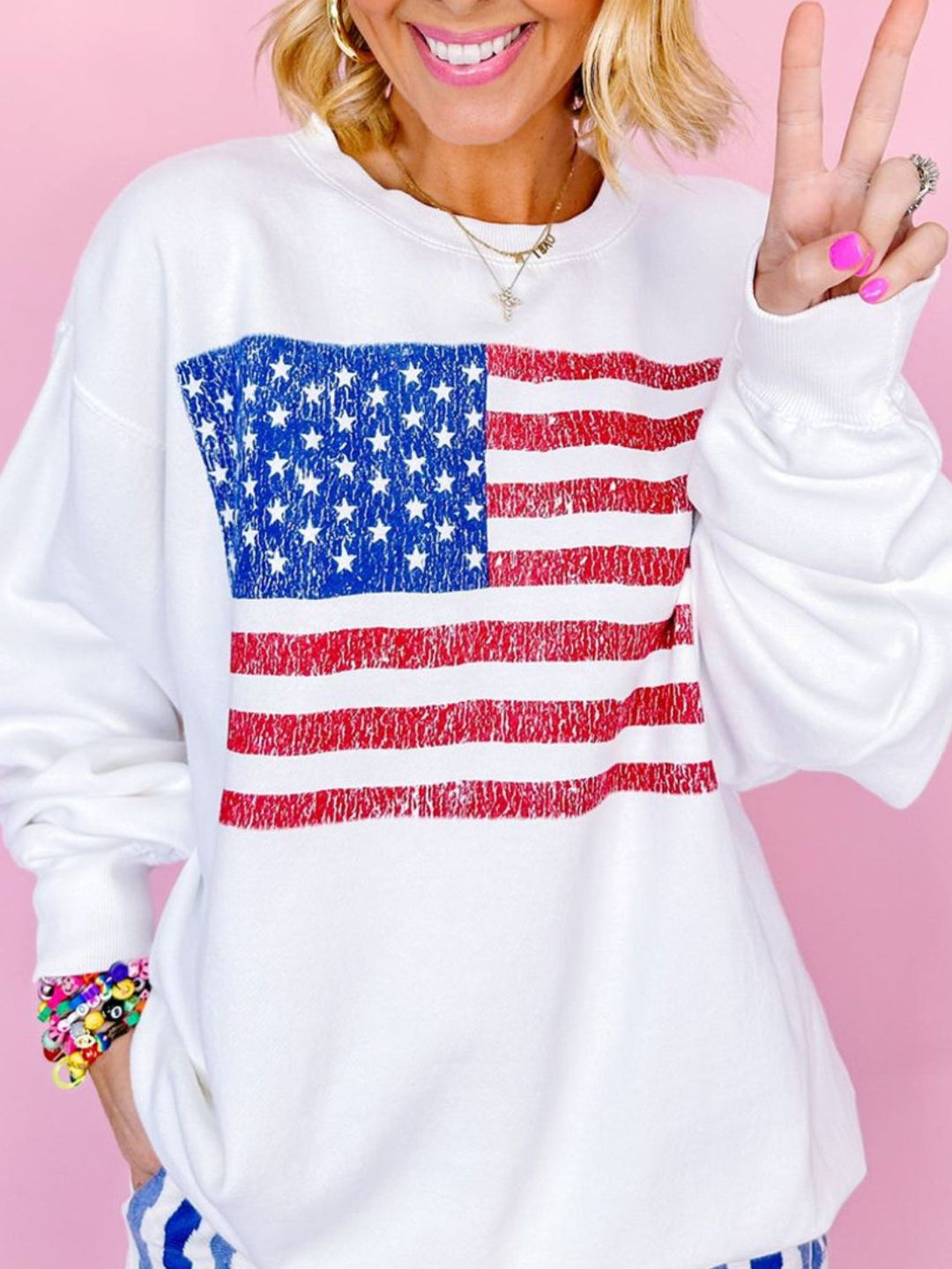 Stilla | Sweatjakke Rundhalset med Lange Ærmer og Amerikansk Flag