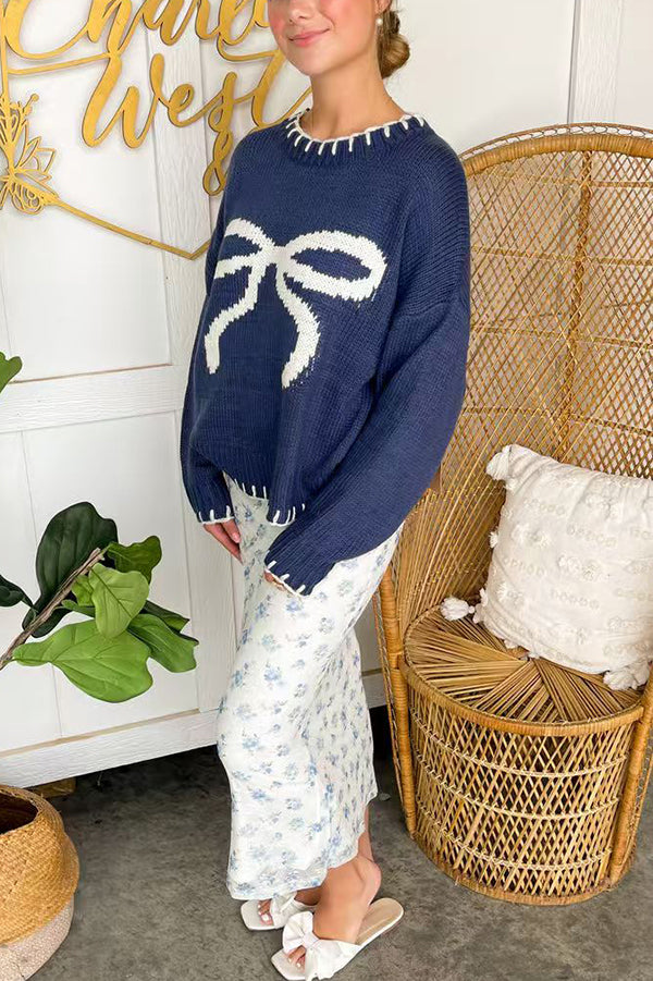 Stilla | Julebue Kontrastfarve Inkluderet Kant Langærmet Strikket Pullover