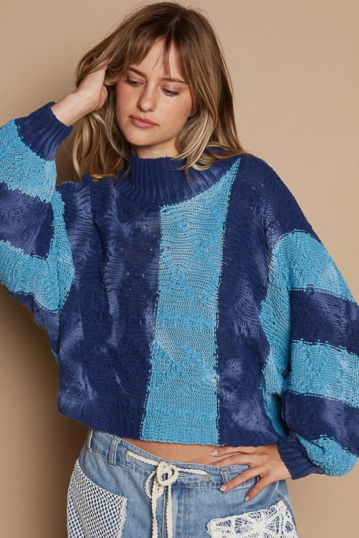 Stilla | Pullover Pol med ståkrave og farveblokdesign