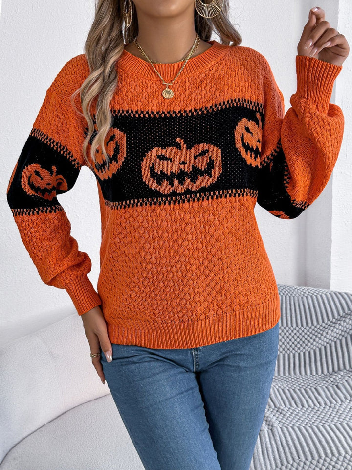 Stilla | Rundhalset Pullover Med Lange Ærmer Græskar