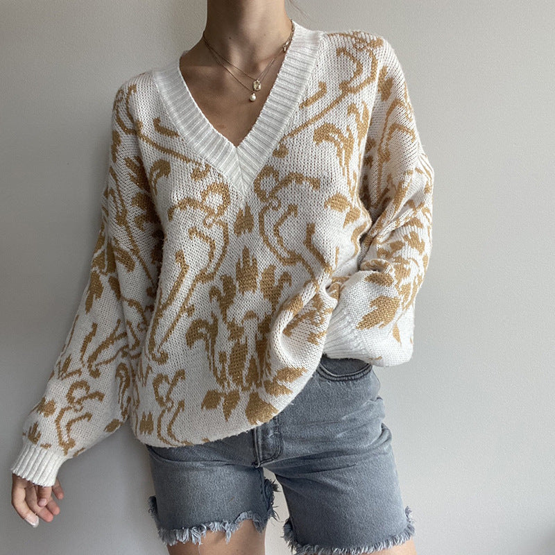 Stilla | Løs sweater i uldblanding med lange ærmer og V-udskæring til damer, forår efterår