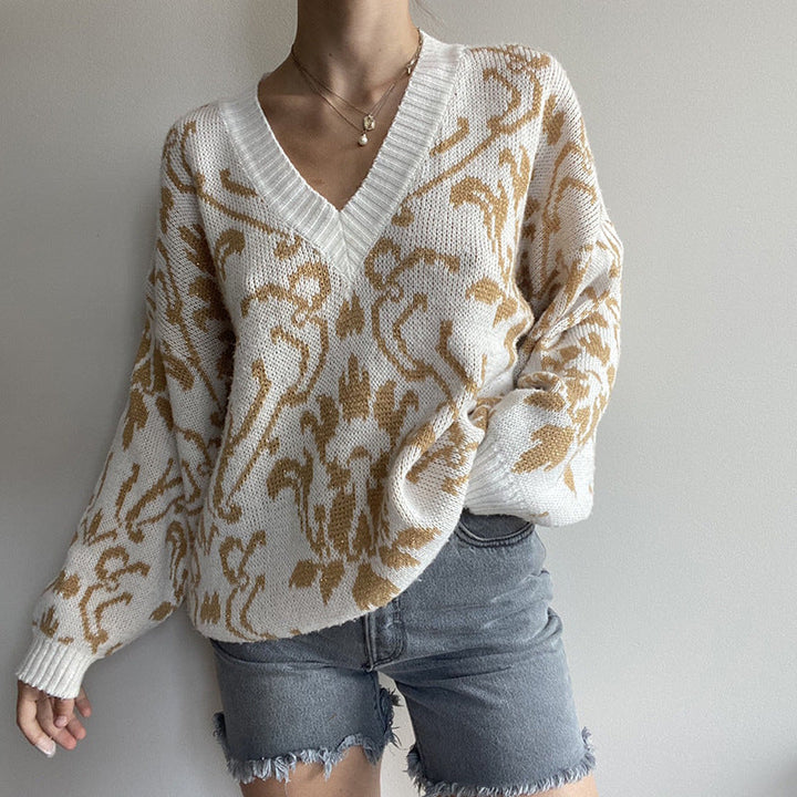 Stilla | Løs sweater i uldblanding med lange ærmer og V-udskæring til damer, forår efterår