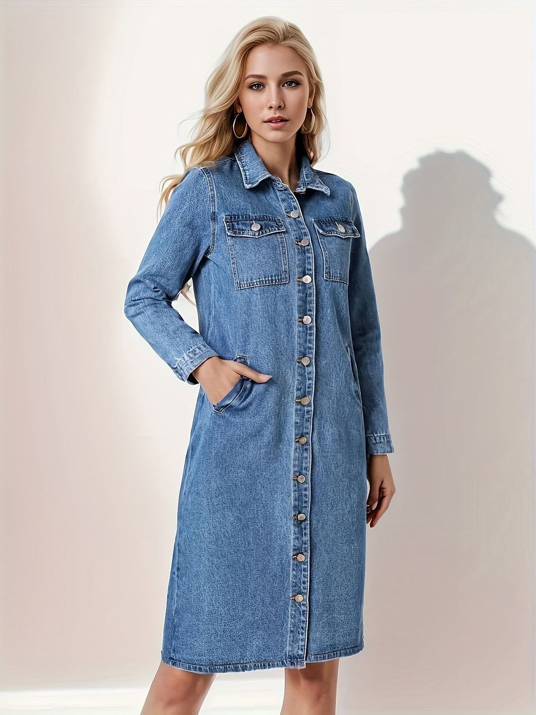 Stilla | Lang Denimkjole Med Revers