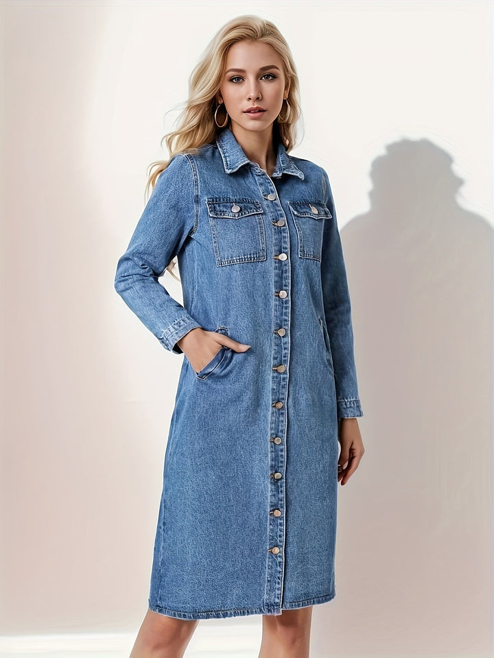Stilla | Lang Denimkjole Med Revers