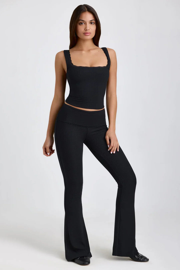 Stilla | Ribbet Modal Mid Rise Blusset Top Og Bukser