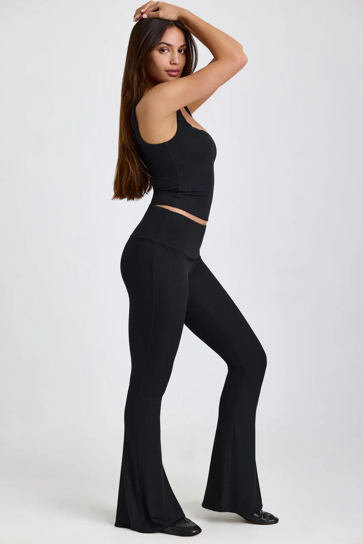 Stilla | Ribbet Modal Mid Rise Blusset Top Og Bukser