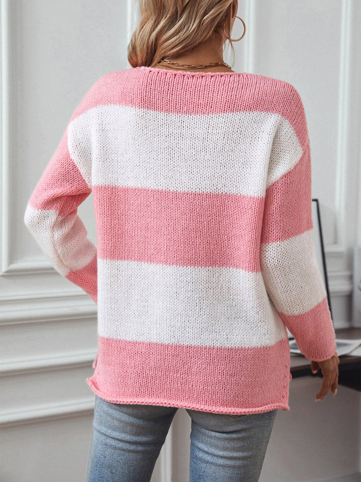 Stilla | V-udskæring Pullover Farveblok Med Lange Ærmer