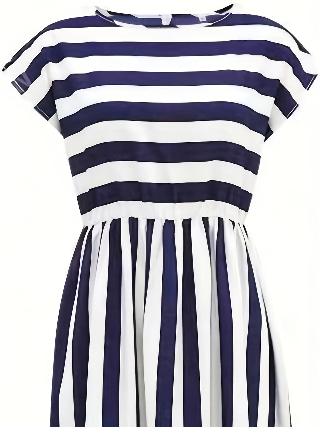 Stilla | A-Line Kjole Striber Navy Blue & Hvid Korte Ærmer Høj Talje