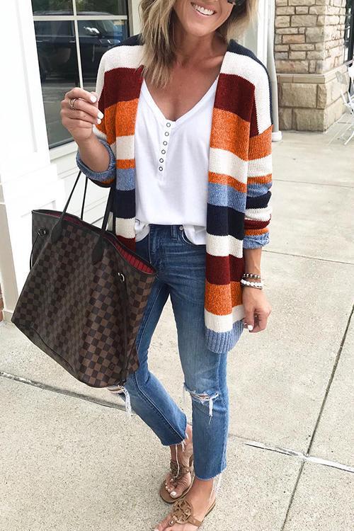 Stilla | Cardigan Blød Pullover Med Regnbue Striber