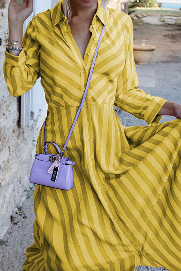 Stilla | Svær at Fang Stripe Print Skjorte Maxi Kjole