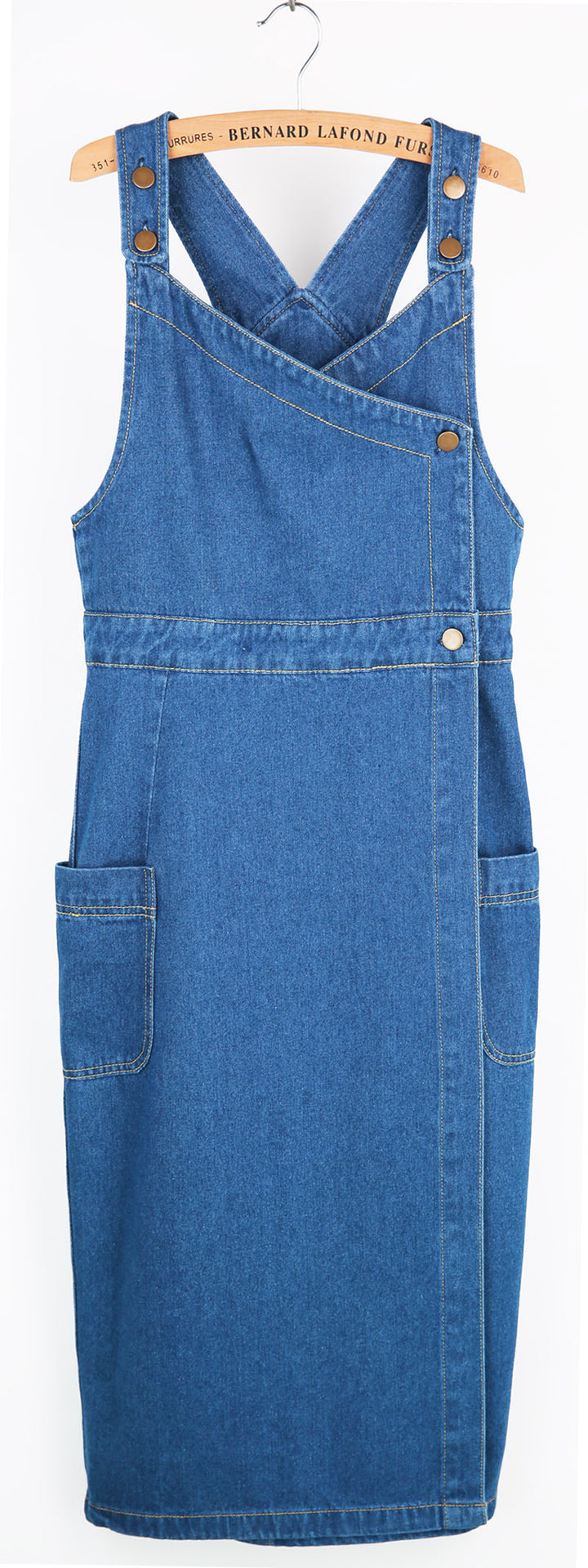 Dame Krydse-Ryg Denim Stropkjole Stilla