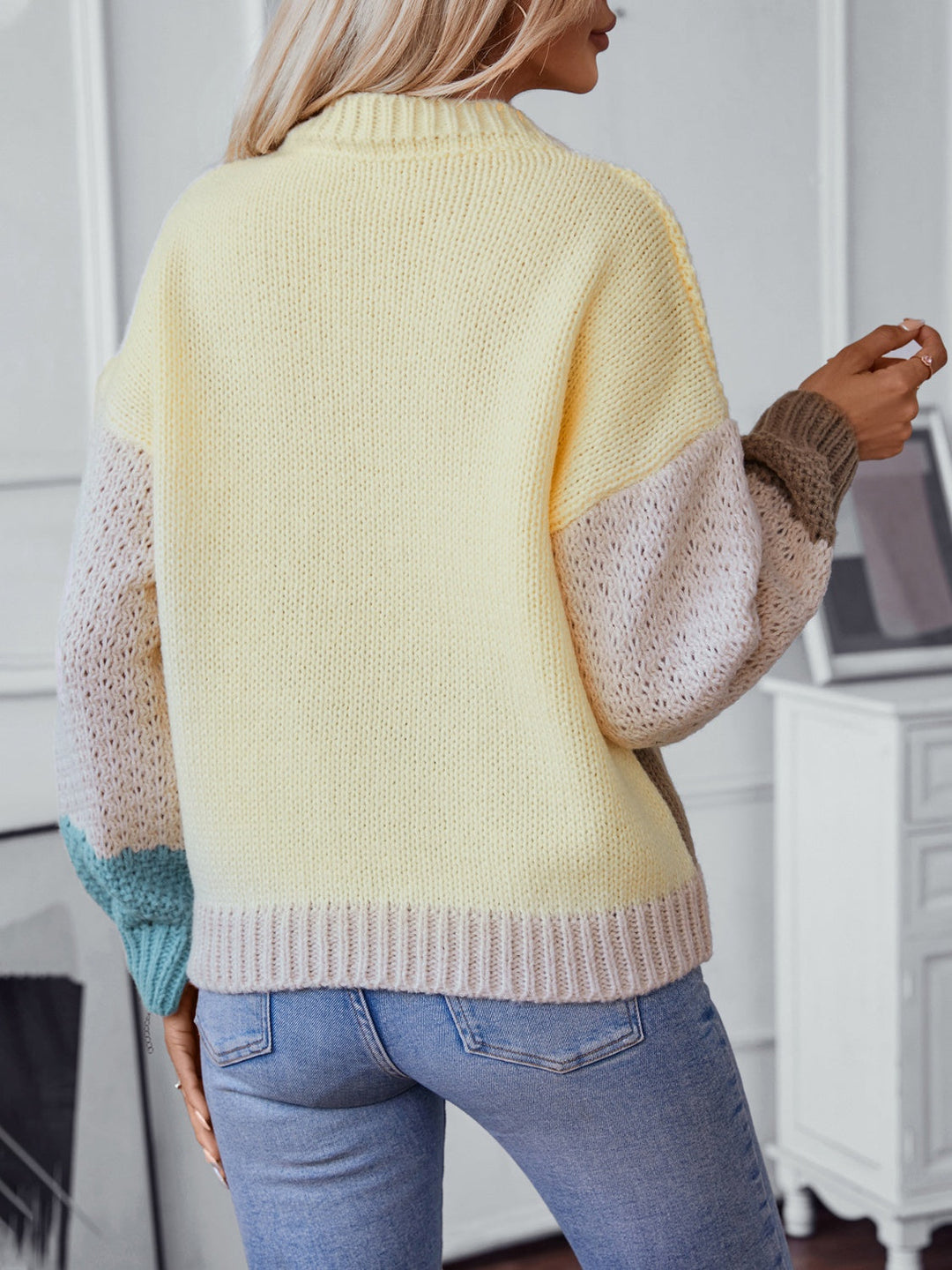 Stilla | Farveblok Pullover Med Rund Hals Og