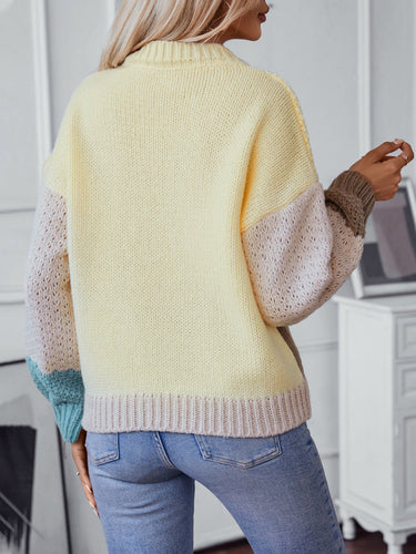 Stilla | Farveblok Pullover Med Rund Hals Og