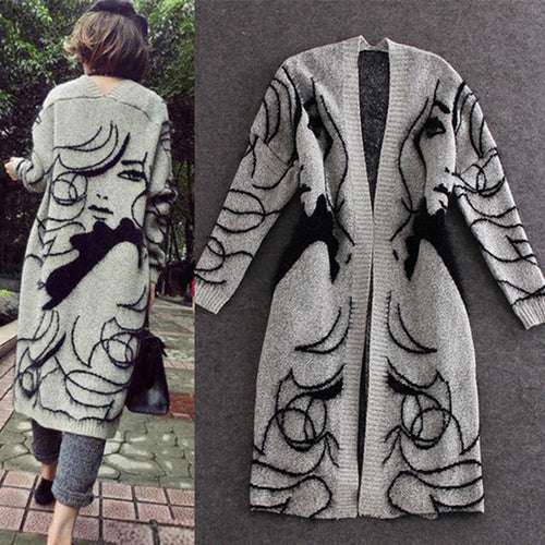 Kvinders cardigan med kreativt motiv og åbent frontdesign Stilla