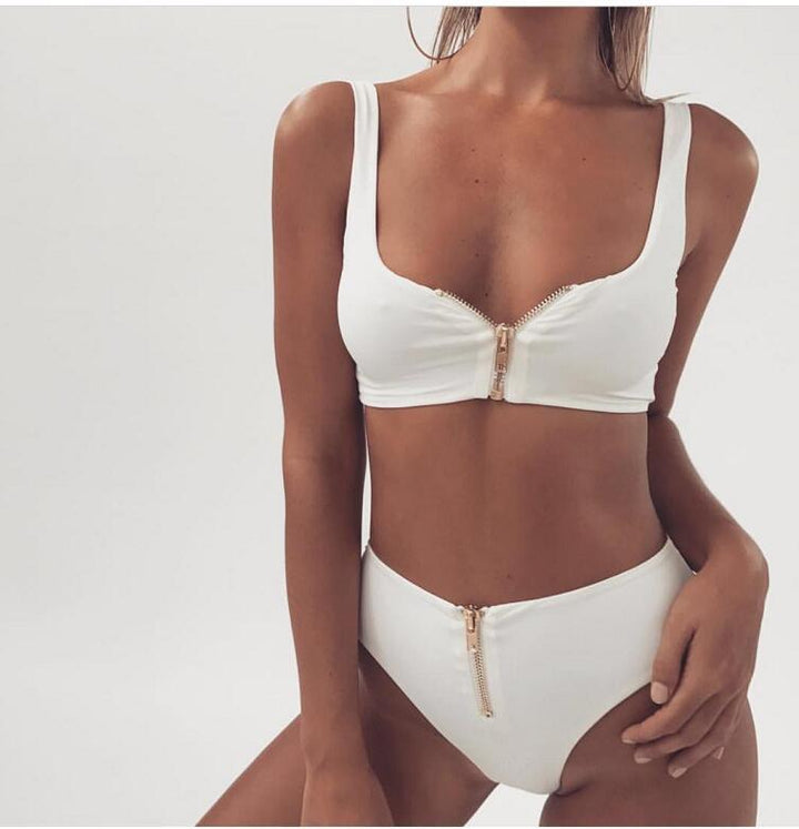 Dame todelt bikiniset med moderne lynlås og høj talje Stilla
