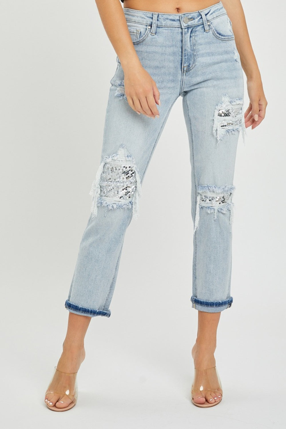 Stilla | Mid-Rise Paillet Patcher Jeans