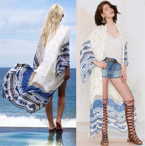 Dame elegant strandkimono med florale accenter og løs pasform Stilla