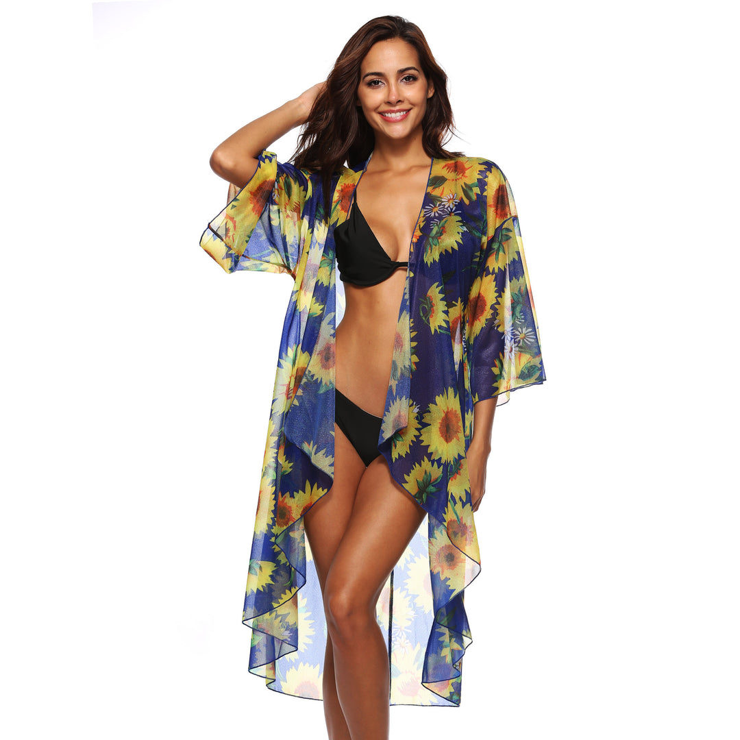 Dame luftig strandkimono med florale mønstre Skovae