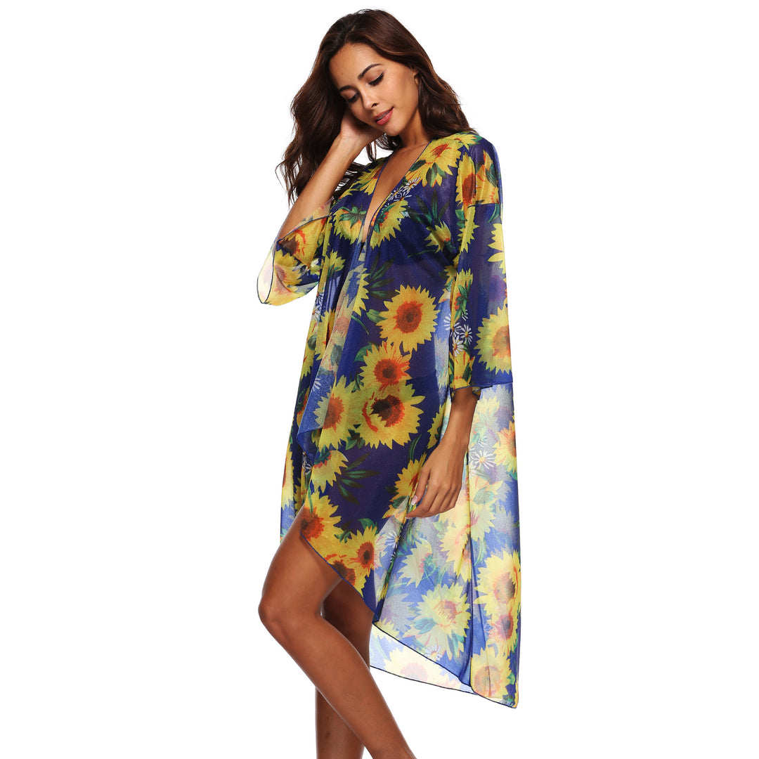 Dame luftig strandkimono med florale mønstre Skovae