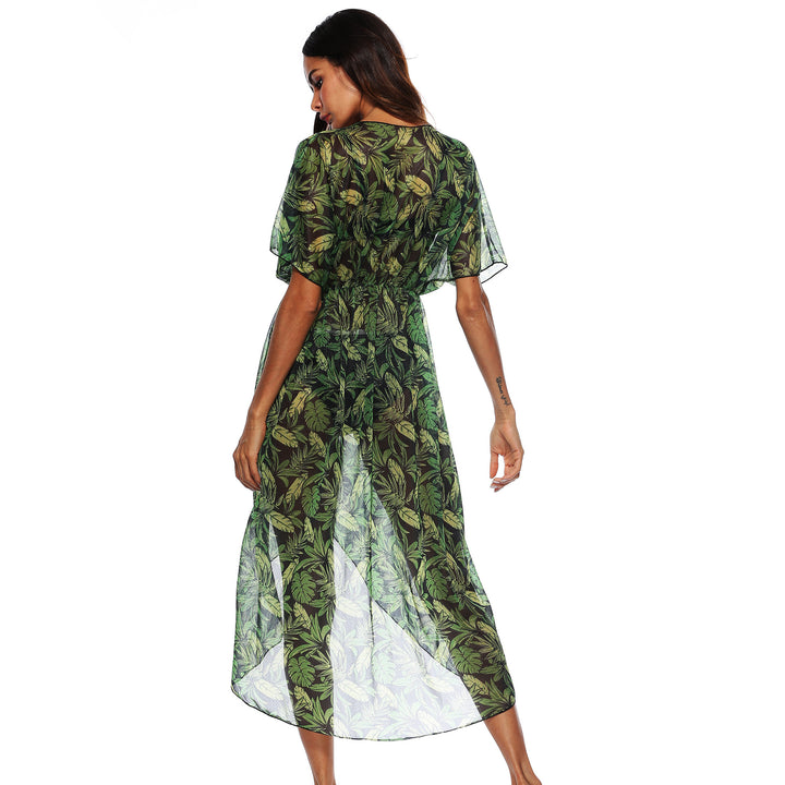 Damer let strand-kimono med blomsterprint og elastisk talje Stilla