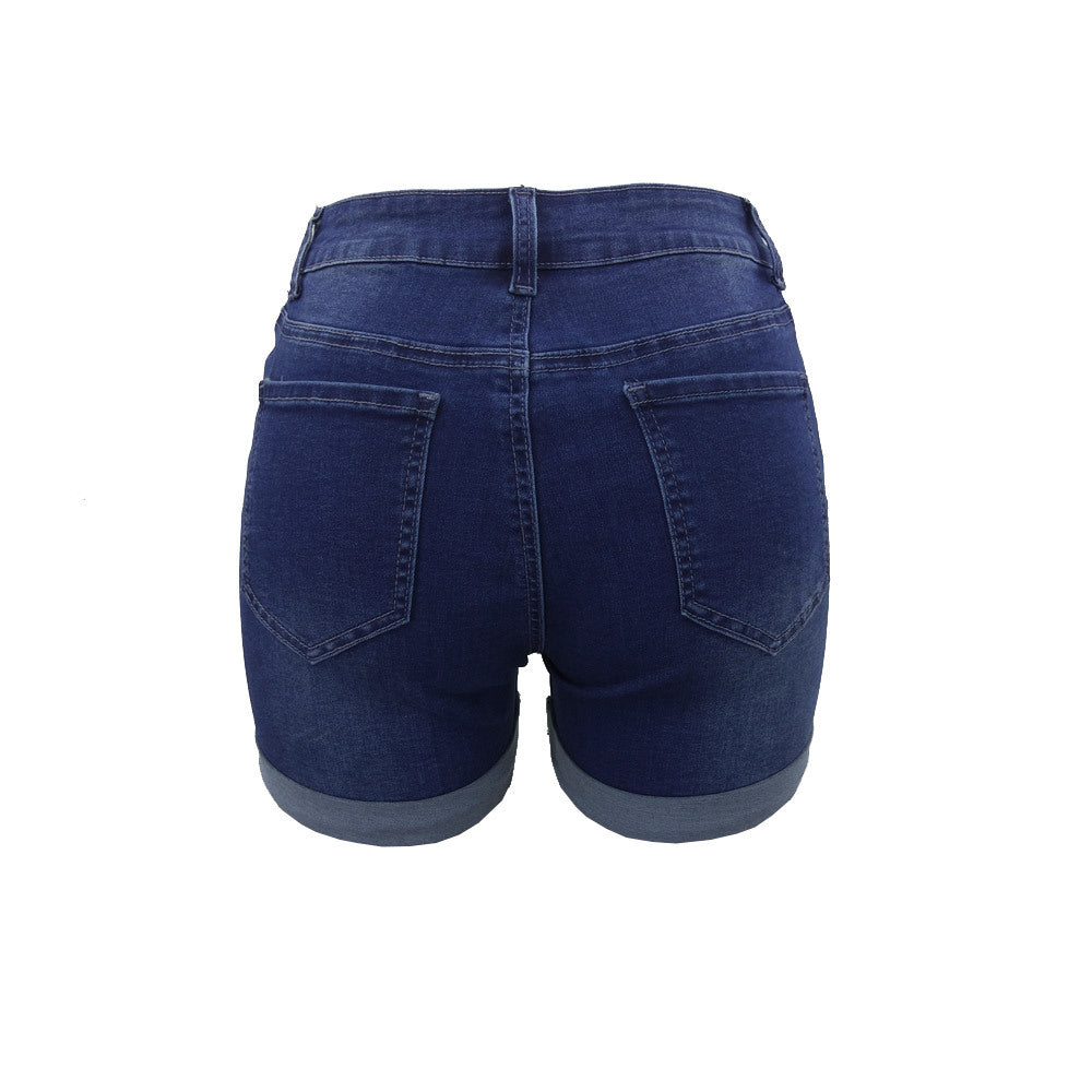 Dame jeans-shorts med høj talje og opsmøgede kanter Stilla